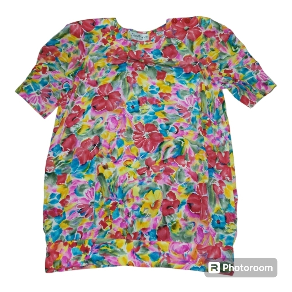 💕Vintage Albert nipon 100% silk floral top/dress Womens Size 6 Retro